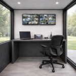 Birou modular modern cu panouri din lemn (1)