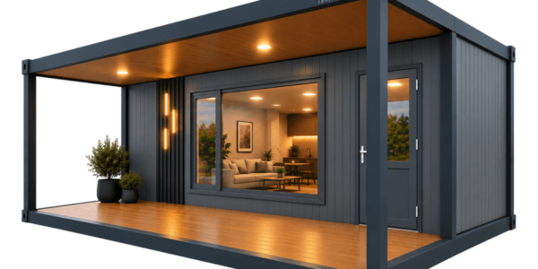 Casă din Containere 6 × 4,80 m – Terasă, Cameră și Baie