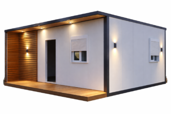 Clădire modernă iluminată la apus