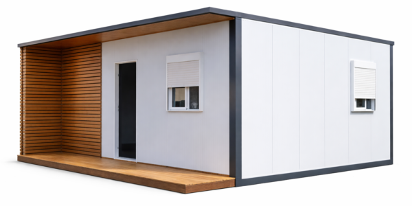 Clădire modulară modernă pe fundal alb (1)