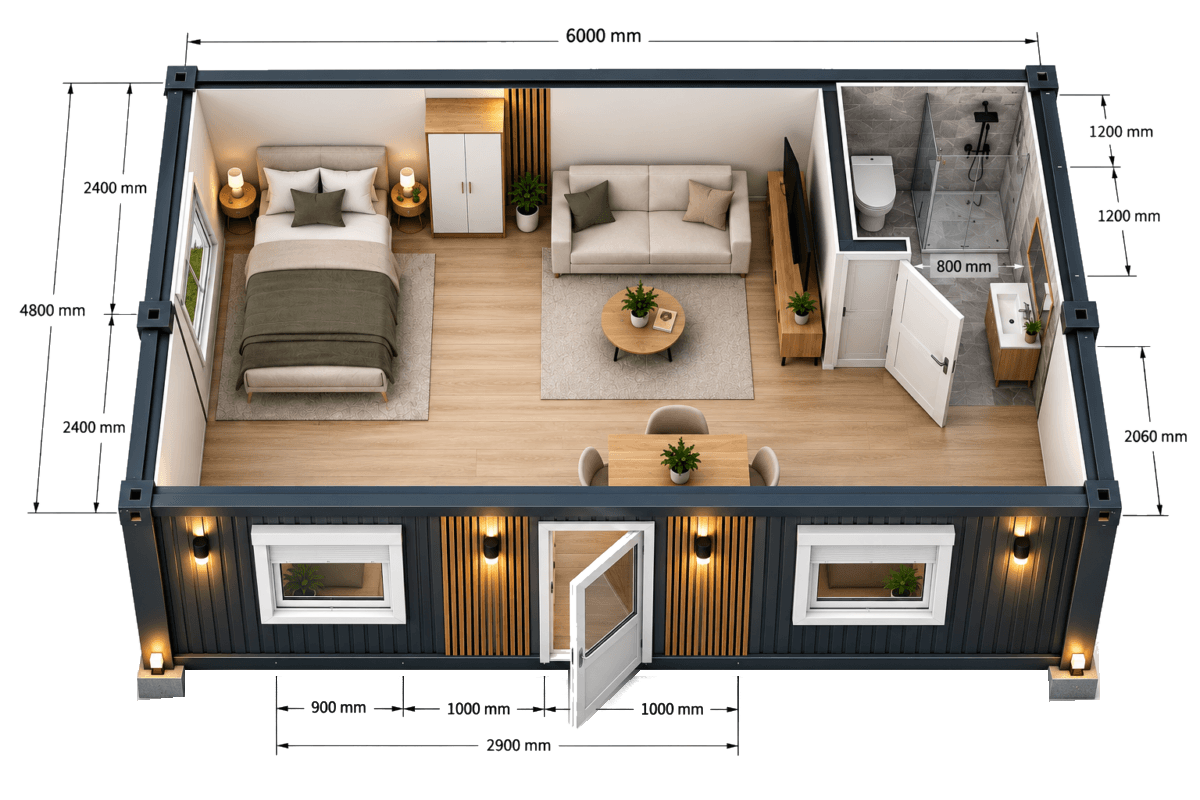 casa din container 30mp 2 module camera baie schita 3d.png (2) casa din container 30mp 2 module camera baie schita 3d.png (2)
