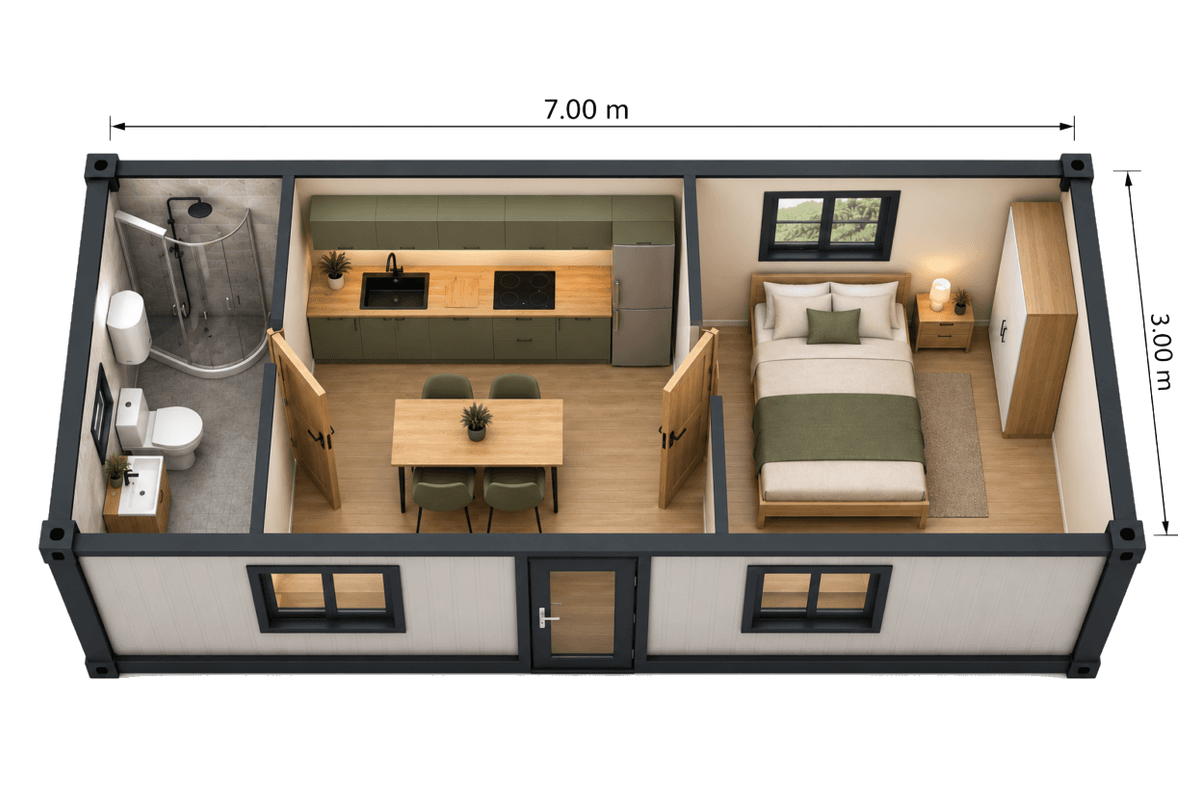schita casa din containere 21mp 7x3m dormitor bucatarie baie zhouse schita casa din containere 21mp 7x3m dormitor bucatarie baie zhouse