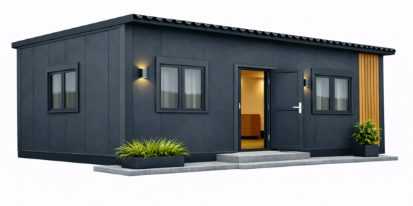 Clădire modulară modernă cu detalii naturale