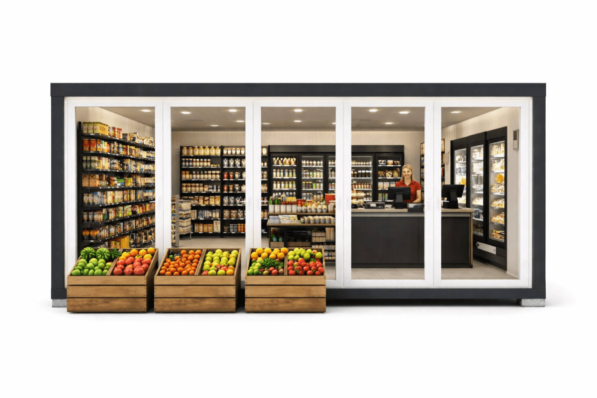 Shipping Container Mini Market Container comercial minimarket 60 mp 10x6m - ZHouseContainer