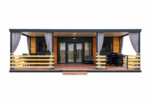 Casă modulară cu terasă și mobilier modern