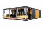 Casă modulară cu terasă și mobilier modern