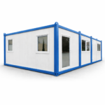 Clădire modulară cu design albastru și alb