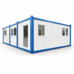 Clădire modulară cu design albastru și alb