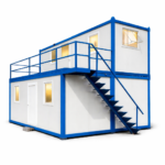 Clădire modulară cu design albastru și alb