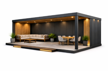 Patio modern cu iluminare caldă