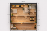 Casă modulară cu terasă și mobilier modern